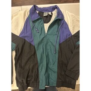 Vintage Active Wear Windbreaker Jacket Mens Size Large Green Lined Full Zip